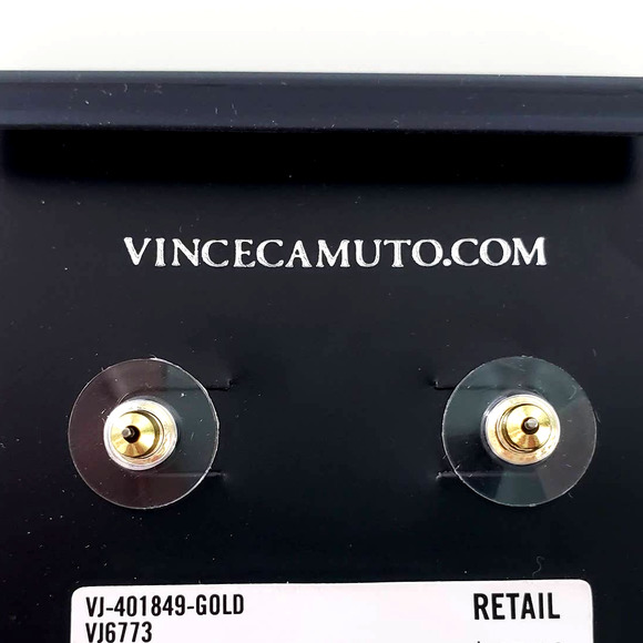 New Vince Camuto Crystal Triangle Cage Post Earrings Gold Clear Tension Backs CZ - Picture 3 of 4